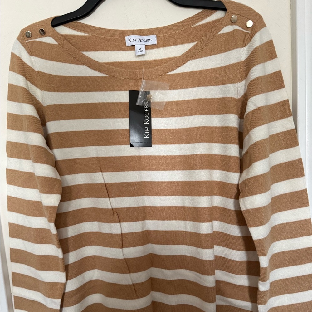 Kim Rogers Camel and Cream Striped Top size M